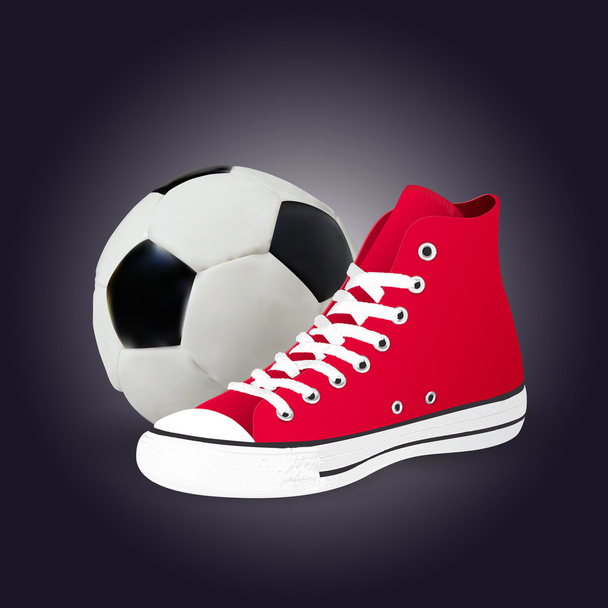 векторная иллюстрация футбольного мяча и обуви
 - Вектор,изображение