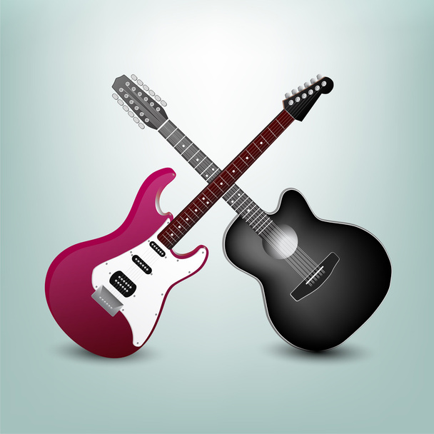 Acoustic guitar and electric guitar vector illustration - Vector, Image