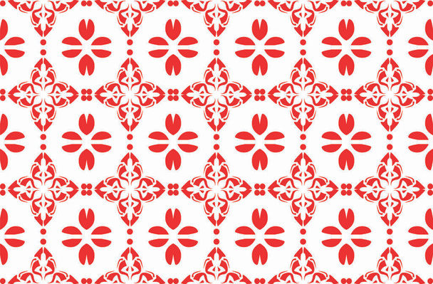 Square floral ornament for your design. Vector red seamless pattern on white background. Original slavic texture with floral elements. - Vektori, kuva