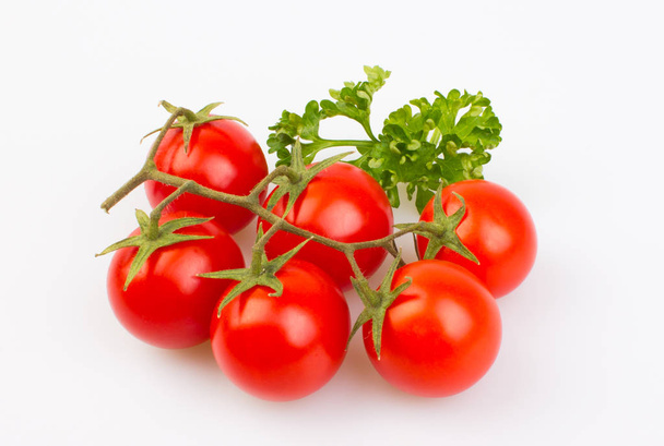 close up view of fresh tomatoes on white backdrop - Foto, Imagen