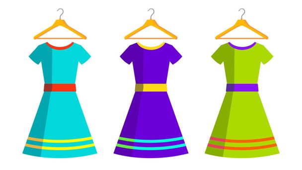 Women Dresses And Hanger Vector. Isolated Flat Cartoon Illustration - Vetor, Imagem