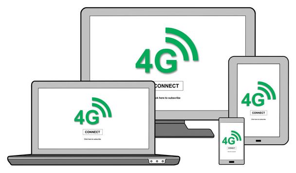 Концепция сети 4g показана на различных устройствах информационных технологий
 - Фото, изображение