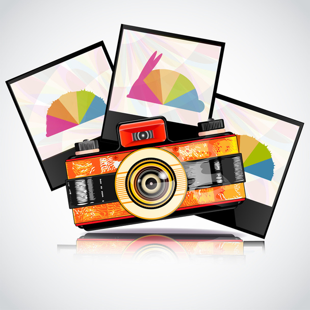 Retro camera with photos - Vector, Image