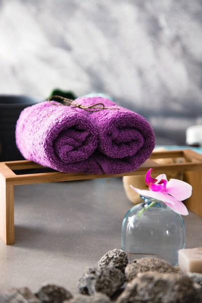 Spa and wellness. Spa products in natural setting with orchid flower .Spa treatment - Photo, Image