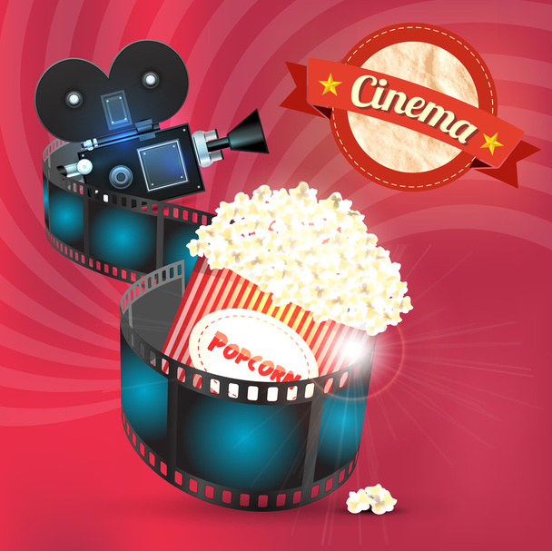 Box of popcorn and film reel. Vector illustration - Vector, Image