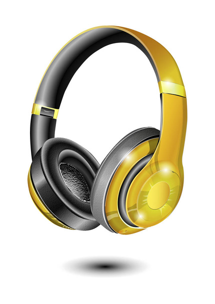 Gold earphones on white background - Wektor, obraz