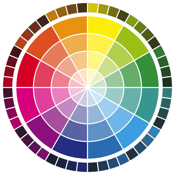 vector illustration of printing color wheel with twelve colors in gradations - Вектор, зображення