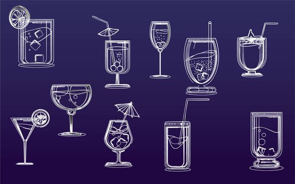 Set of classic cocktails, vector illustration - Vector, Image