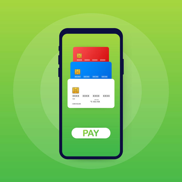 Mobile Payment concept with illustration of smartphone, credit card. Vector illustration. - Vector, imagen
