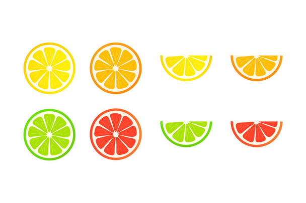 Sammlung von Scheiben Zitrone, Orange, Grapefruit und Limette auf weißem Hintergrund. Vektorillustration. - Vektor, Bild