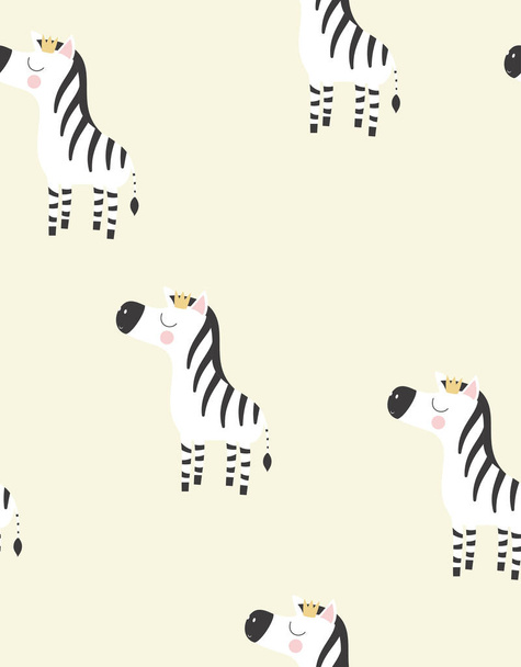 hand drawn pattern of cute princess zebra, isolated object, scandinavian style flat design, concept for children print, wallpaper - Vector, Imagen