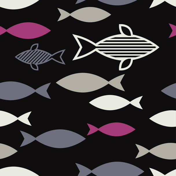 Seamless pattern with fishes in the sea. Cute cartoon. Doodle. Can be used for wallpaper, textile, invitation card, wrapping, web page background. - Διάνυσμα, εικόνα