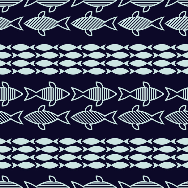 Seamless pattern with fishes in the sea. Cute cartoon. Doodle. Can be used for wallpaper, textile, invitation card, wrapping, web page background. - Vetor, Imagem