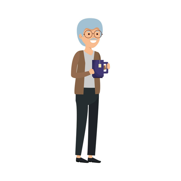 old man with coffee cup - Vector, Image