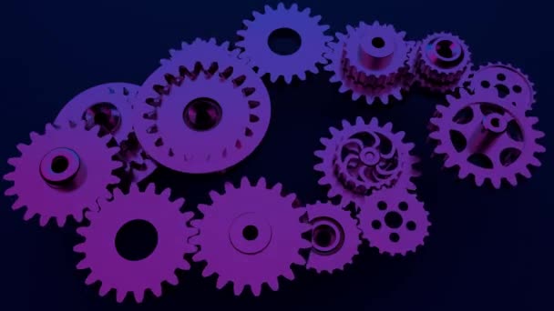 Gear system animation. Motion design of seamless loop cogs rotation. Seamless looped 3d render motion design - Footage, Video