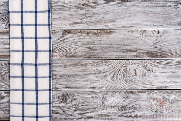 Cooking food or pizza wooden table background with blue and white textile. Copy space for text - Φωτογραφία, εικόνα