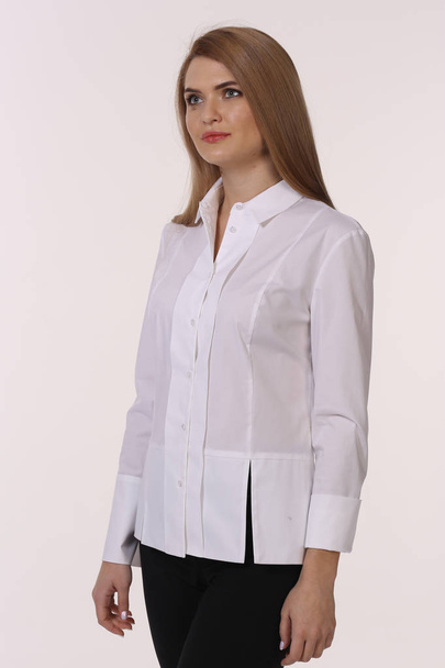 white summer short sleeve t-shirt on model cut close up photo isolated on white - Photo, Image