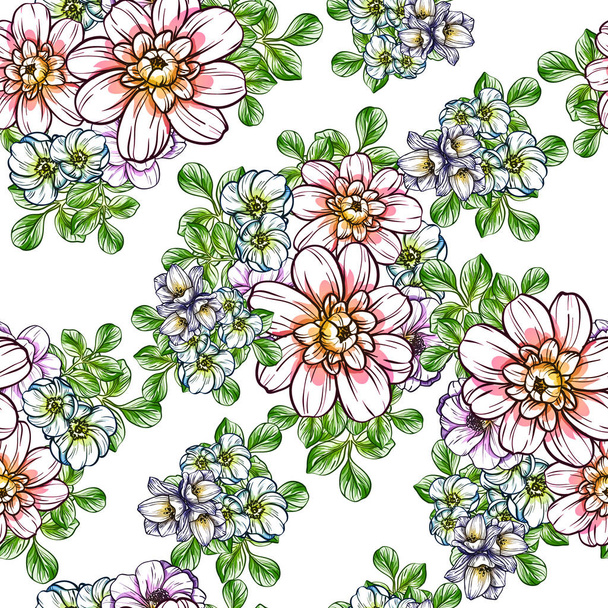 ilustracja wektorowa jasnych kwiatów wzór tła - Wektor, obraz