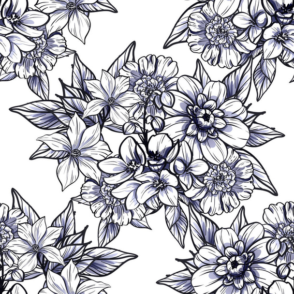 vector illustration of vintage flowers pattern backdrop - Vector, imagen