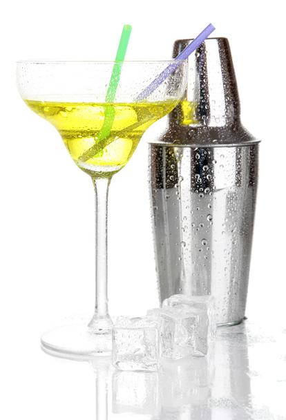 Cocktail shaker and cocktail isolated on white - 写真・画像