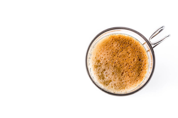 Bicchiere da caffè espresso caldo isolato su sfondo bianco. Vista dall'alto. Copyspace
 - Foto, immagini