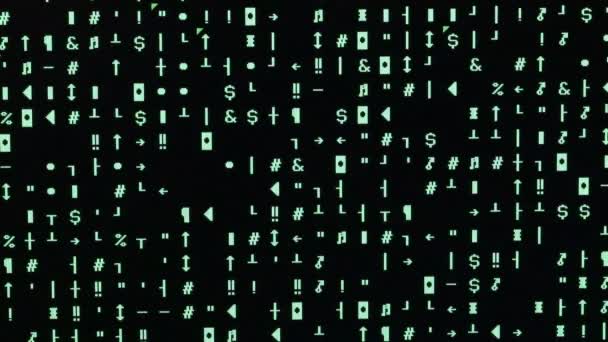 サイバー攻撃を受けた後のコンピューターのモニター上の緑の文字のランダム シーケンス - 映像、動画