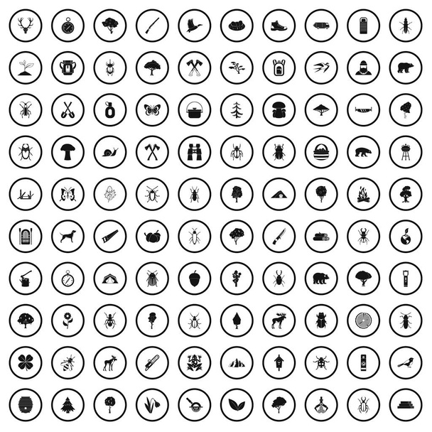 100 bos pictogrammen instellen in eenvoudige stijl  - Vector, afbeelding