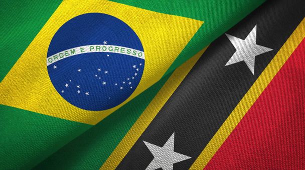 Brasil y San Cristóbal y Nieves dos banderas plegadas juntas - Foto, Imagen
