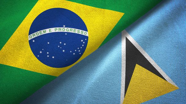 Βραζιλία και Αγία Λουκία δύο διπλωμένες σημαίες μαζί - Φωτογραφία, εικόνα