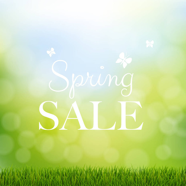 Spring Sale With Grass Border With Gradient Mesh, Vector Illustration - Vetor, Imagem