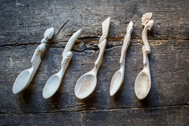 Decorative spoons, carving on wood, environmental products, handmade, natural product - Foto, afbeelding