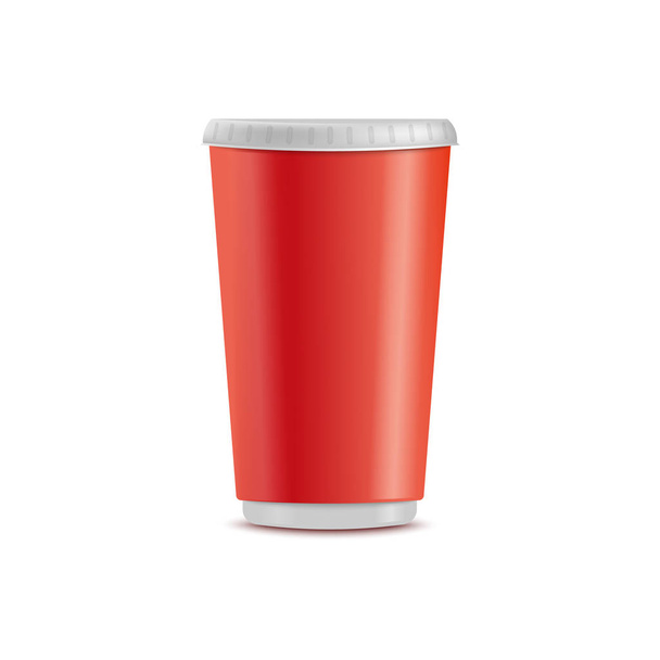 Vector red plastic disposable cup takeaway drink - Vetor, Imagem