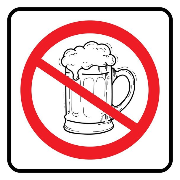 Немає знака пива. Знак заборони. Пиво Не допускається символ на білому тлі, намальований ілюстрацією
 - Вектор, зображення