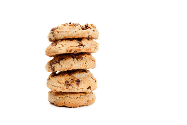 Stack of chocolate chip cookies on white background - Fotoğraf, Görsel