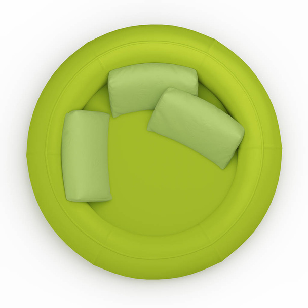 Vihreä pehmeä pyöreä sohva valkoisella taustalla ylhäältä näkymä 3d renderin
 - Valokuva, kuva