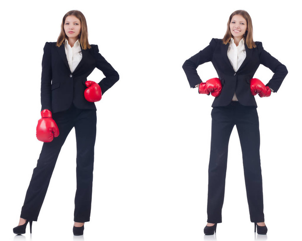 Businesswoman with boxing gloves isolated on white  - Foto, immagini