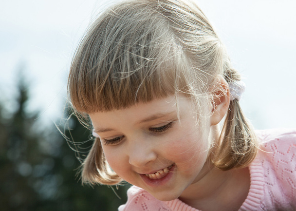Portrait of a pretty little girl with pigtails - Photo, image