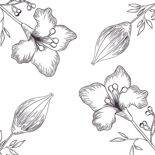 pattern flowers and leafs isolated icon - Vektor, kép
