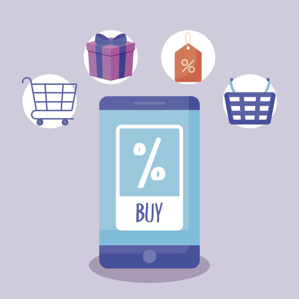 ecommerce online with smartphone and icons - Vector, Image