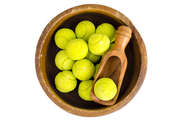 Candies gum balls in shape of tennis balls. Studio Photo - Photo, Image