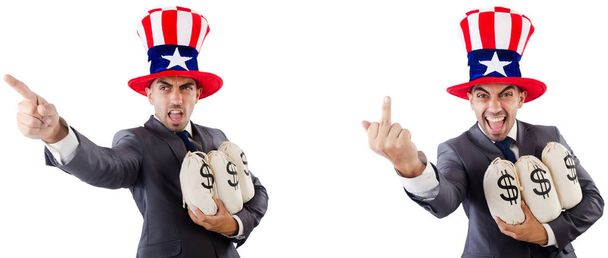 Homem com chapéu americano com sacos de dinheiro
  - Foto, Imagem
