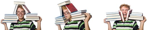 Joven estudiante con libros aislados en blanco  - Foto, imagen