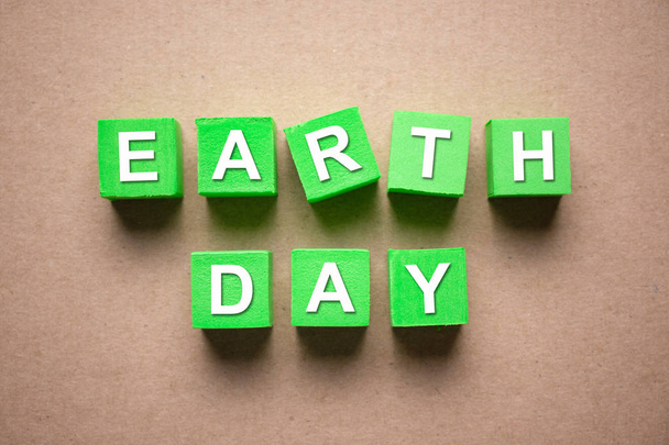 Dag van de aarde op groene kleur blokken - Foto, afbeelding