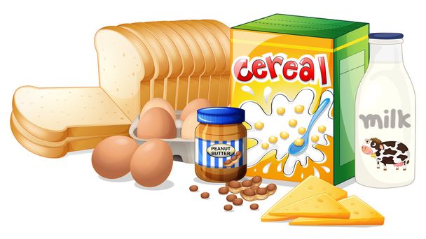 Идеальные продукты для завтрака
 - Вектор,изображение