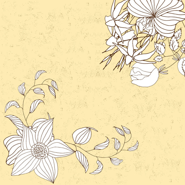 Ручные рисованные винтажные цветы и листья. Векторный ботанический цветочный набор. Цветочные рамки
 - Вектор,изображение