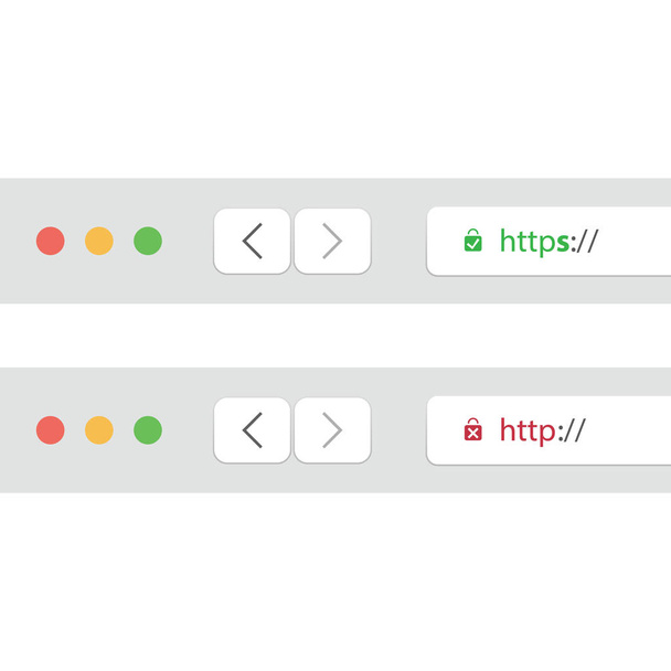 Barras de direcciones del navegador que muestran direcciones web seguras e inseguras - Concepto de tendencia de navegación y conexiones seguras obligatorias
  - Vector, imagen