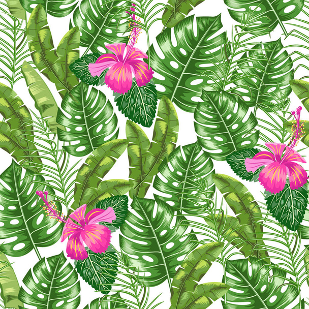 Seamless pattern with the image of tropical leaves. Floral ornament. - Vector, Image