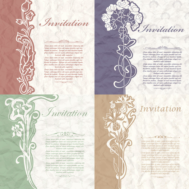 Set of vintage background for the invitation with flowers - Vector, afbeelding