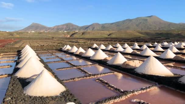 Сваи соли на соляных разведочных работах на соляных фабриках в шахтах Janubio, Lanzarote, Канарские острова, Испания, 4k видео
 - Кадры, видео