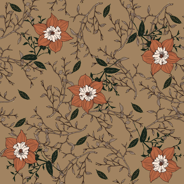 seampless flowers pattern brown - Φωτογραφία, εικόνα